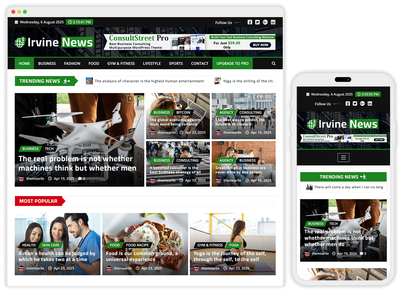 irvine news pro - news and magazine WordPress theme