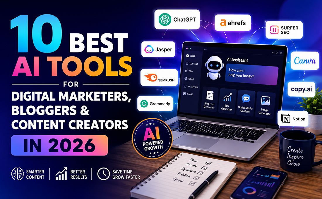 10 Best AI Tools for Digital Marketers, Bloggers & Content Creators in 2026